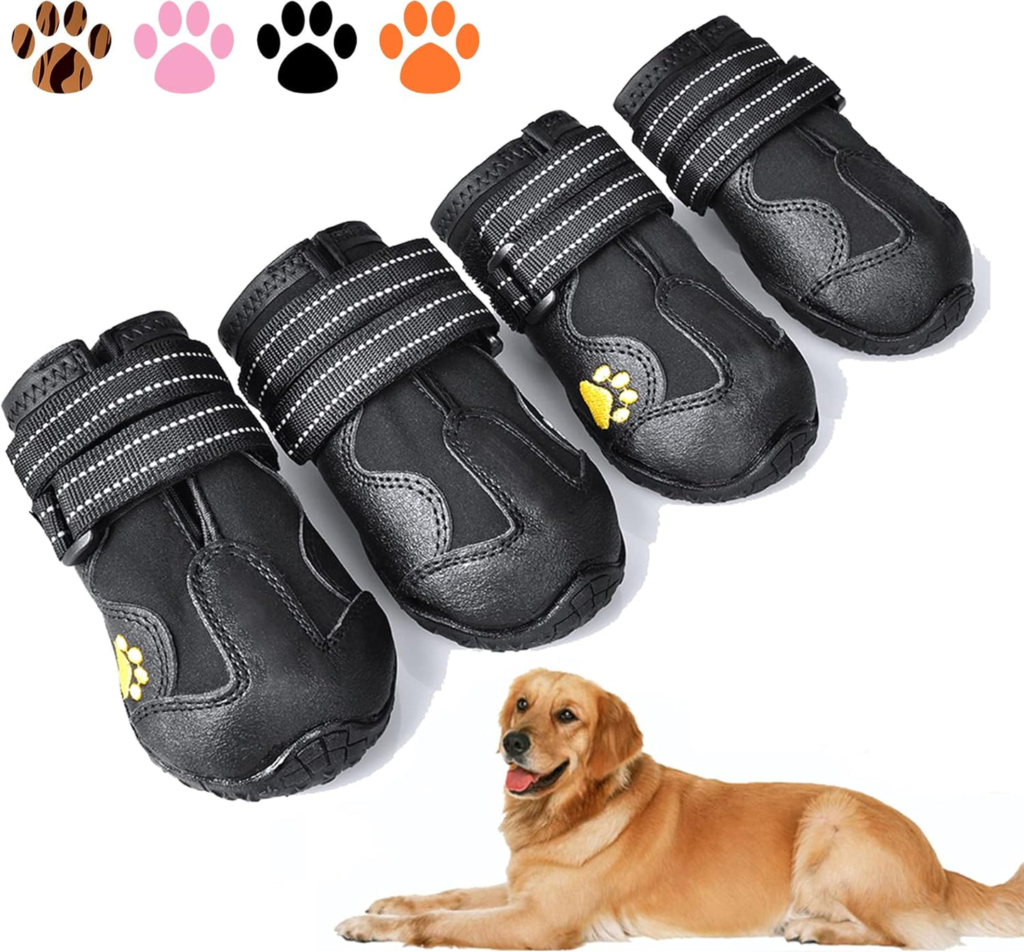 Dog Boots,Waterproof Dog Shoes,Dog Booties with Reflective Rugged Anti-Slip Sole and Skid-Proof,Outdoor Dog Shoes for Medium Dogs 4Pcs-Size 1