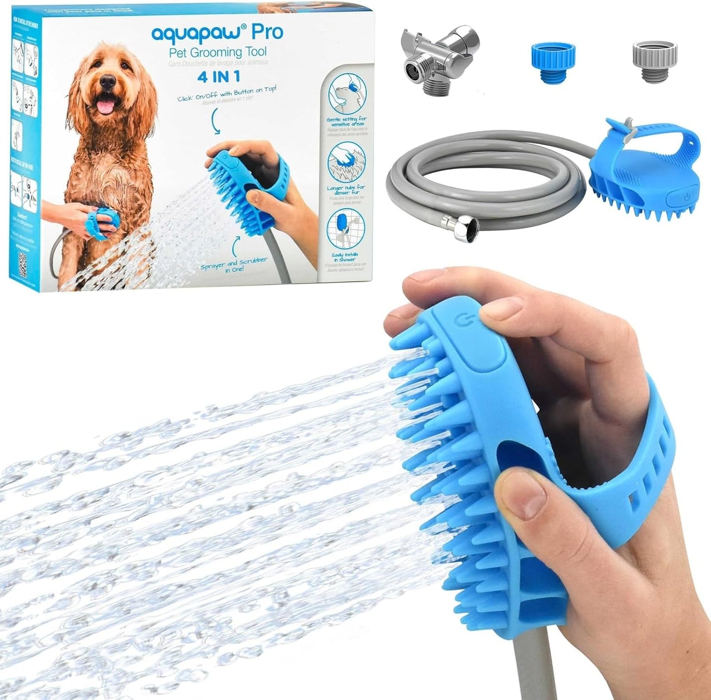 Dog Bath Brush Pro & Dog Shower Attachment - Large Silicone Rubber - Sprayer & Scrubber in One with 8Ft Hose Attachment & Shower Wand for Bathing - Pet Bath Supplies