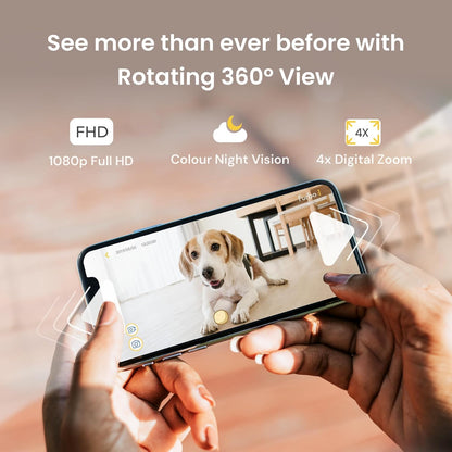 360° Dog Camera: Pet Security Cam W/Barking Alerts, Rotating View, Treat Toss W/Phone App, Smart Home Puppy Monitoring, 2-Way Speaker, No Subscription Needed. Standard See, Talk, & Toss Features