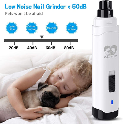 Dog Nail Grinder Upgraded - Professional 2-Speed Electric Rechargeable Pet Nail Trimmer Painless Paws Grooming & Smoothing for Small Medium Large Dogs & Cats (White)