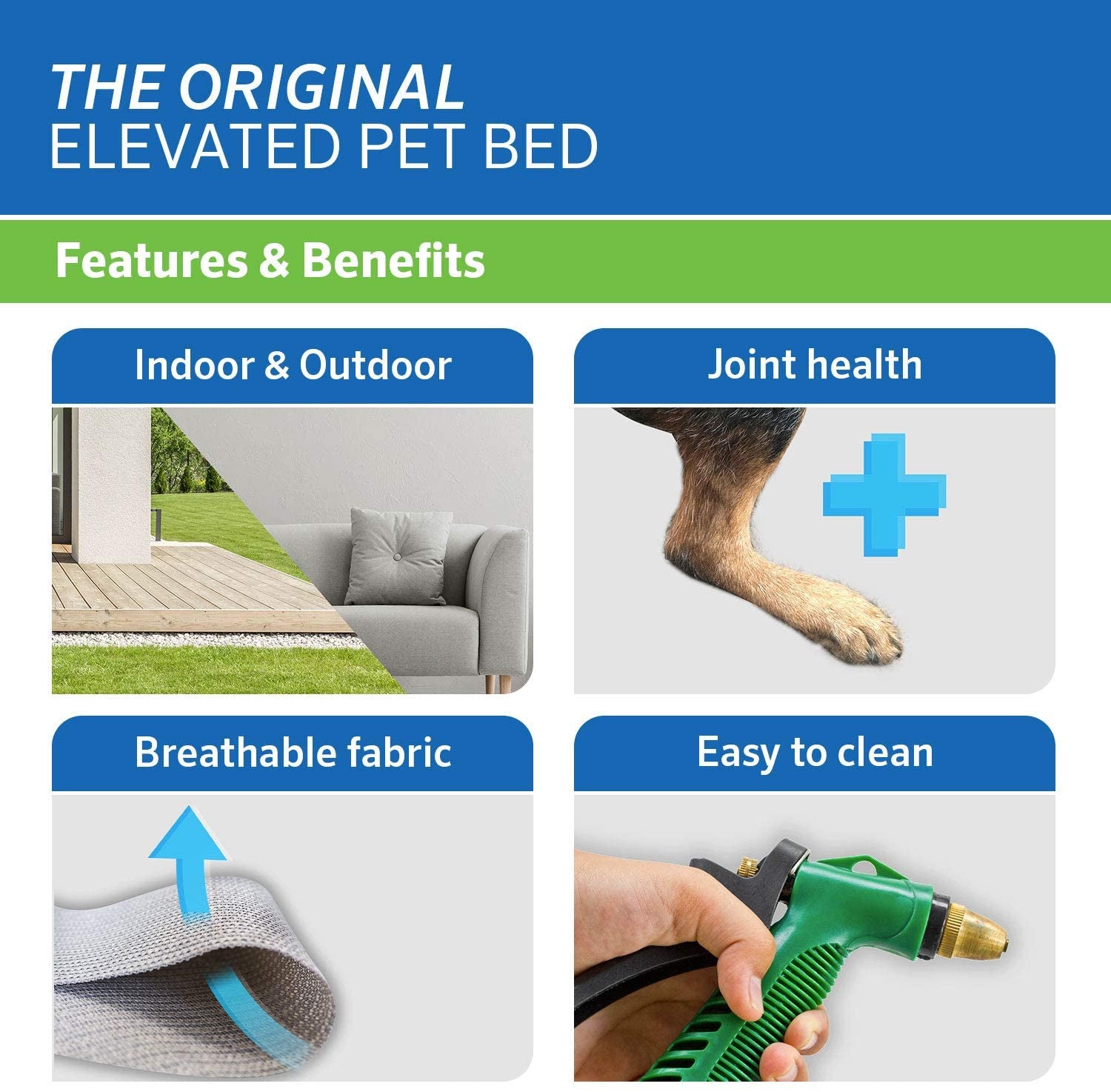 Original Elevated Dog Bed - Breathable Off-The-Ground Pet Bed with Cooling Fabric, Joint Relief & Moisture-Resistant Fabric, 100% Recyclable, Easy Clean, Grey, Medium