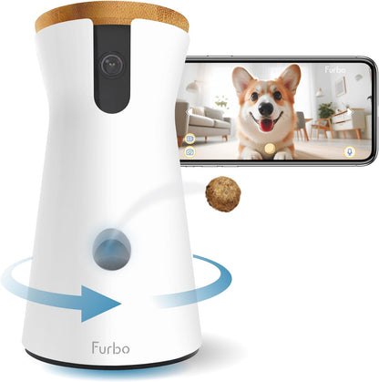 360° Dog Camera: Pet Security Cam W/Barking Alerts, Rotating View, Treat Toss W/Phone App, Smart Home Puppy Monitoring, 2-Way Speaker, No Subscription Needed. Standard See, Talk, & Toss Features