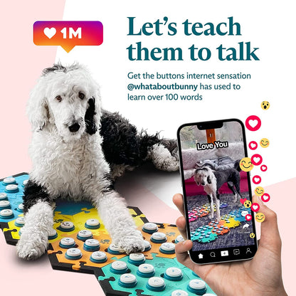 Speak Up! Get Started Kit with Clearer Upward-Facing Sound | 6 Recordable Buttons W/Pre-Installed Batteries & 3 Hextile Button Mats | Training Dog & Cat Communication Buttons