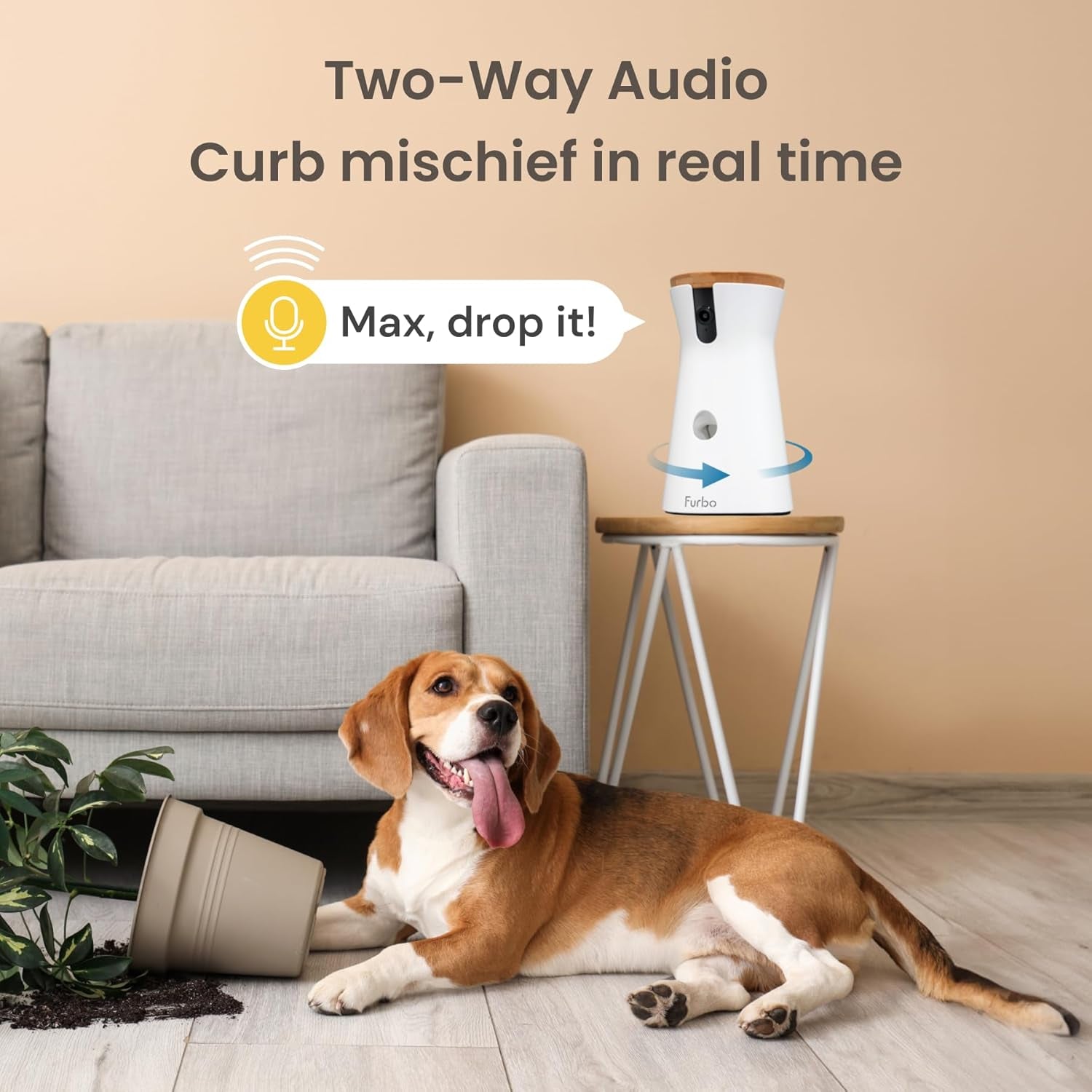 360° Dog Camera: Pet Security Cam W/Barking Alerts, Rotating View, Treat Toss W/Phone App, Smart Home Puppy Monitoring, 2-Way Speaker, No Subscription Needed. Standard See, Talk, & Toss Features