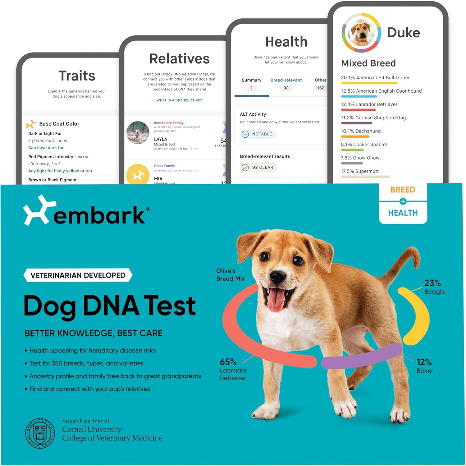 Breed & Health Kit - Dog DNA Testing Kit - Discover Breed, Ancestry, Relative Finder, Genetic Health, Traits, Allergy Risk Scores