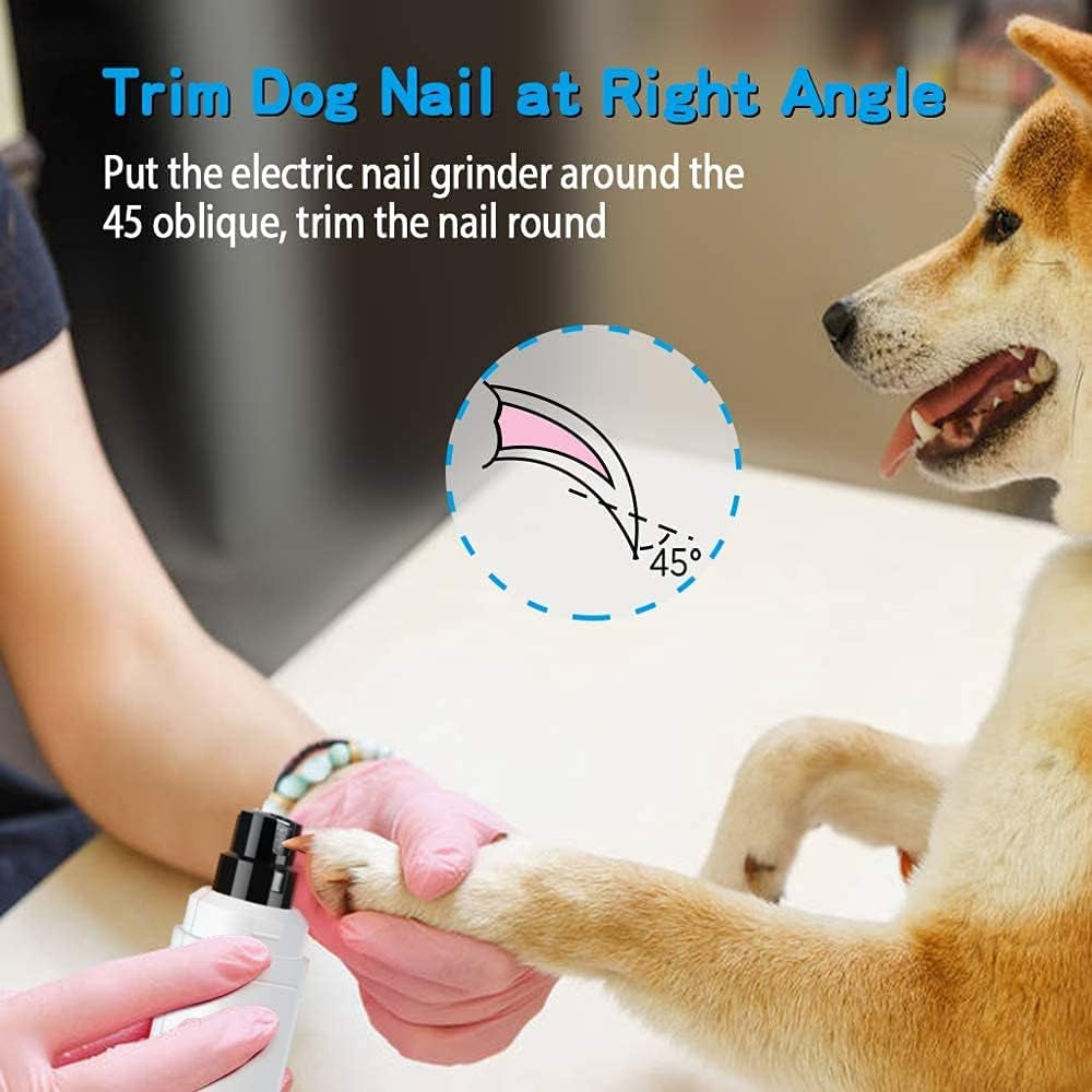 Dog Nail Grinder Upgraded - Professional 2-Speed Electric Rechargeable Pet Nail Trimmer Painless Paws Grooming & Smoothing for Small Medium Large Dogs & Cats (White)