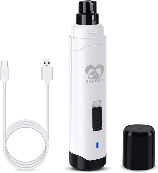 Dog Nail Grinder Upgraded - Professional 2-Speed Electric Rechargeable Pet Nail Trimmer Painless Paws Grooming & Smoothing for Small Medium Large Dogs & Cats (White)