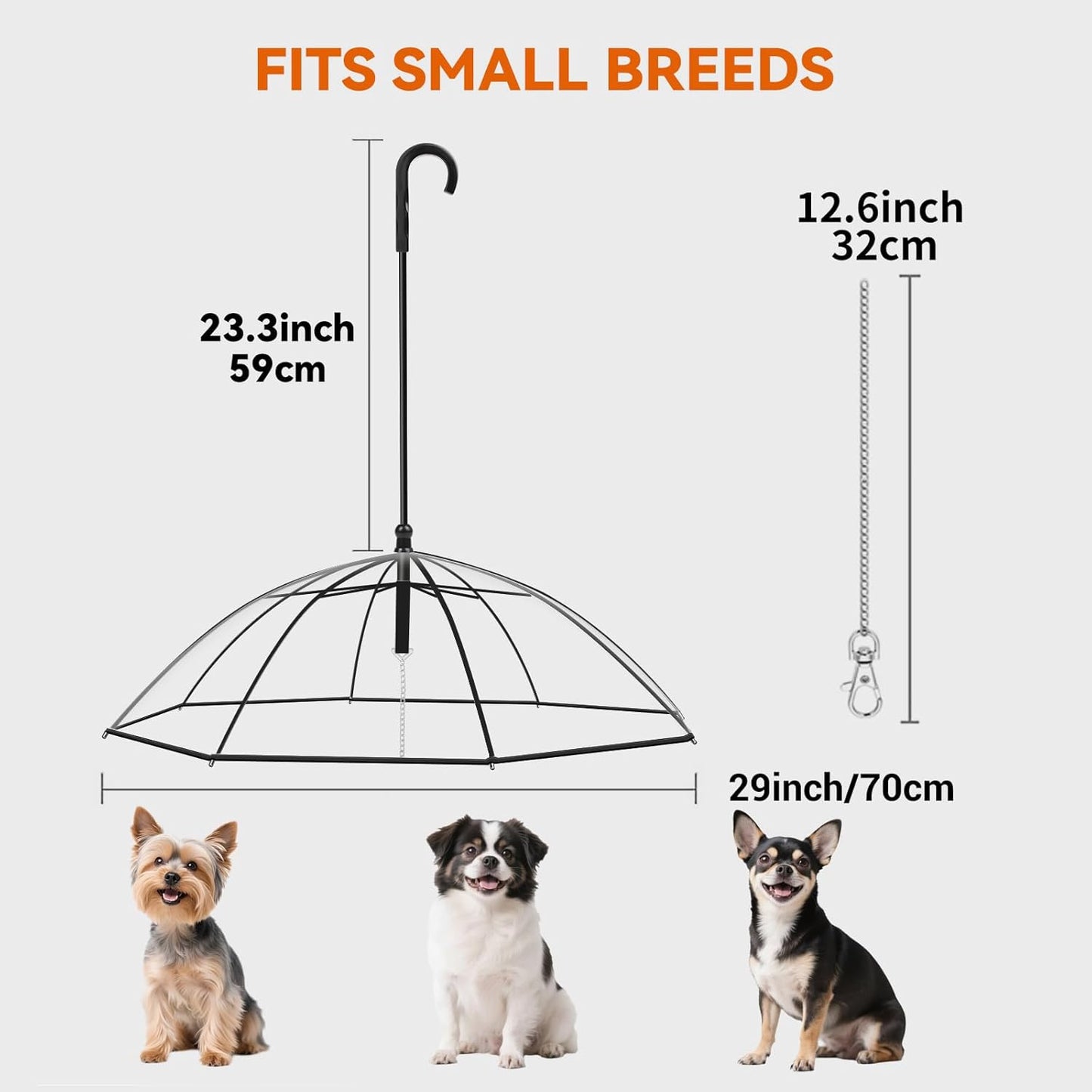 Small Dog Umbrella, 29" Width Clear Dogs Umbrella Waterproof Dog Raincoat with Leash for Outdoor Walking Rainy Days