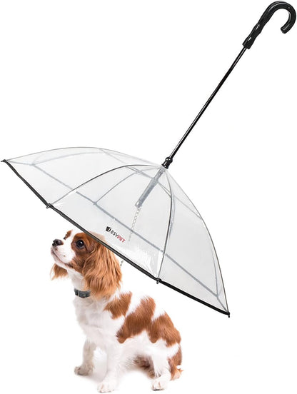 Small Dog Umbrella, 29" Width Clear Dogs Umbrella Waterproof Dog Raincoat with Leash for Outdoor Walking Rainy Days