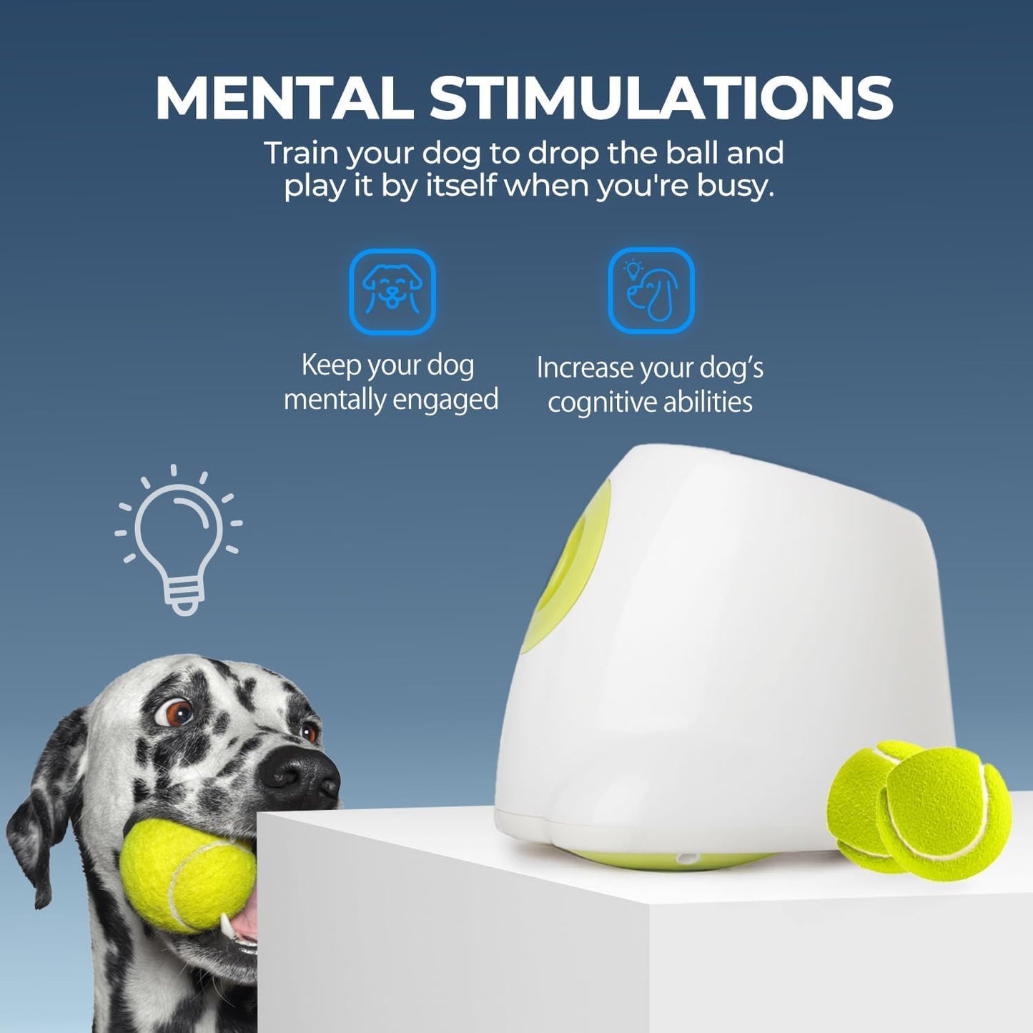 Automatic Dog Ball Launcher for Medium to Large Dogs, Interactive Tennis Ball Thrower, Rechargeable Dog Toy Mental Stimulation Training Game for Energetic Dogs