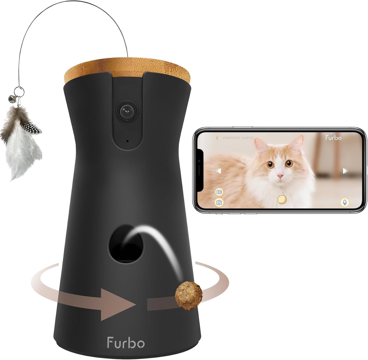 360° Dog Camera: Pet Security Cam W/Barking Alerts, Rotating View, Treat Toss W/Phone App, Smart Home Puppy Monitoring, 2-Way Speaker, No Subscription Needed. Standard See, Talk, & Toss Features