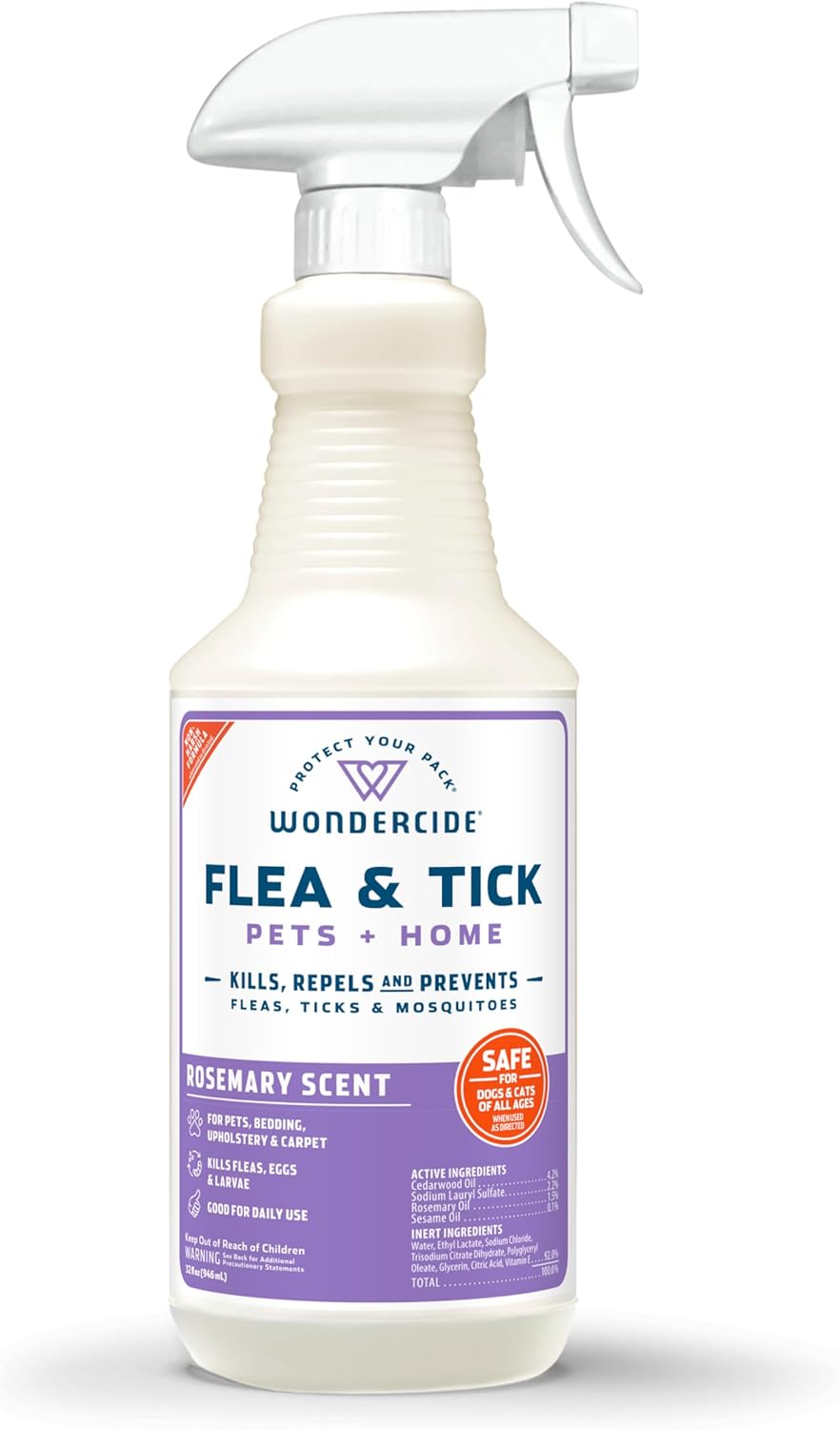 - Flea, Tick & Mosquito Spray for Dogs, Cats, and Home - Flea and Tick Killer, Control, Prevention, Treatment - with Natural Essential Oils - Pet and Family Safe - Lemongrass 32 Oz
