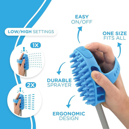 Dog Bath Brush Pro & Dog Shower Attachment - Large Silicone Rubber - Sprayer & Scrubber in One with 8Ft Hose Attachment & Shower Wand for Bathing - Pet Bath Supplies