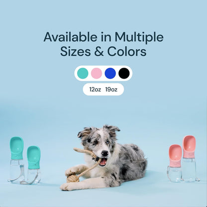 Dog Water Bottle Dispenser - 12 Oz Blue - Leak-Proof Lock & One-Hand Operation - Dog Water Bowl Dispenser - Pet Travel Bottle with Built-In Bowl