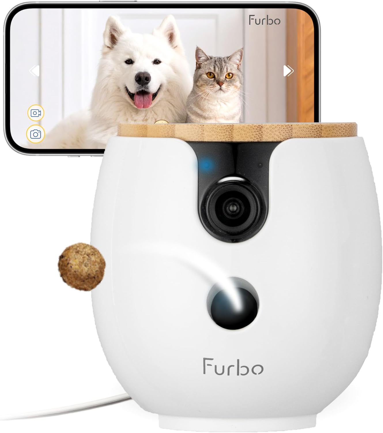 360° Dog Camera: Pet Security Cam W/Barking Alerts, Rotating View, Treat Toss W/Phone App, Smart Home Puppy Monitoring, 2-Way Speaker, No Subscription Needed. Standard See, Talk, & Toss Features