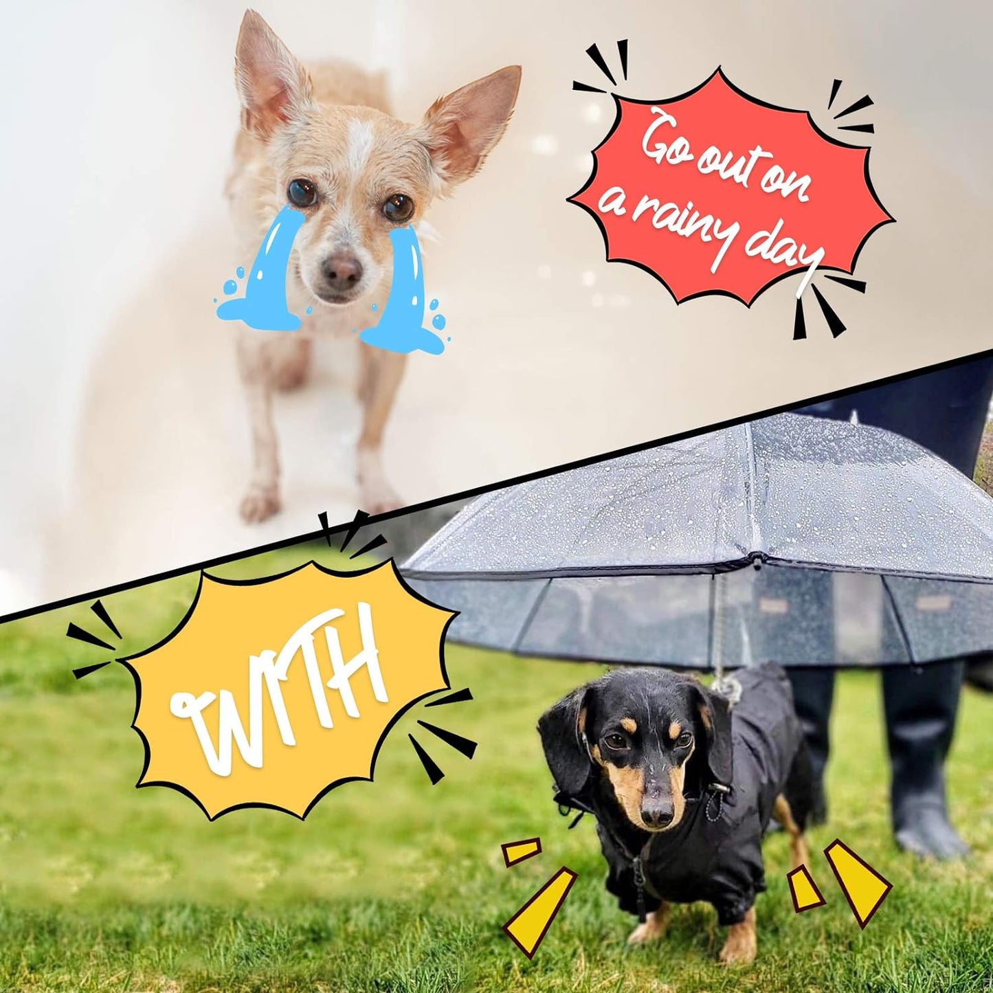Small Dog Umbrella, 29" Width Clear Dogs Umbrella Waterproof Dog Raincoat with Leash for Outdoor Walking Rainy Days