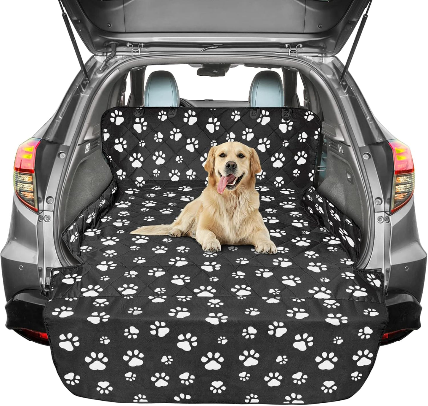 SUV Cargo Liner for Dogs, Water Resistant Pet Cover Dog Seat Mat Suvs Sedans Vans with Bumper Flap Protector, Non-Slip, Large Size Universal Fit, Black