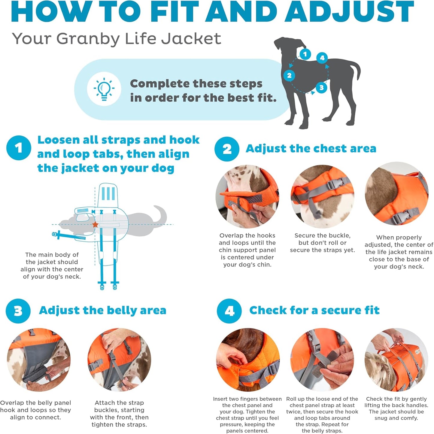 Granby Splash Dog Life Jacket, High-Buoyancy Dog Life Vest for Swimming, Boating, and Water Safety, Medium, Orange