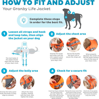 Granby Splash Dog Life Jacket, High-Buoyancy Dog Life Vest for Swimming, Boating, and Water Safety, Medium, Orange