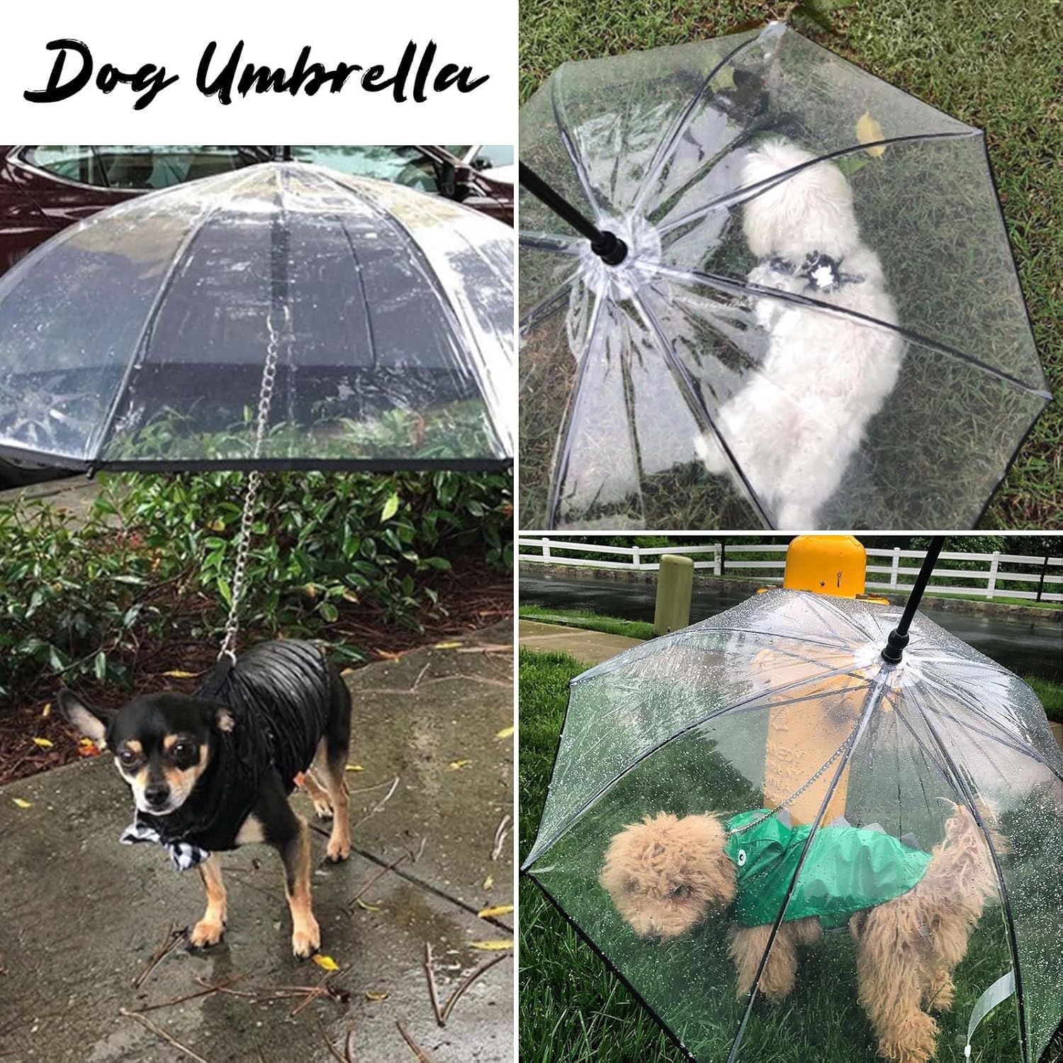 Small Dog Umbrella, 29" Width Clear Dogs Umbrella Waterproof Dog Raincoat with Leash for Outdoor Walking Rainy Days