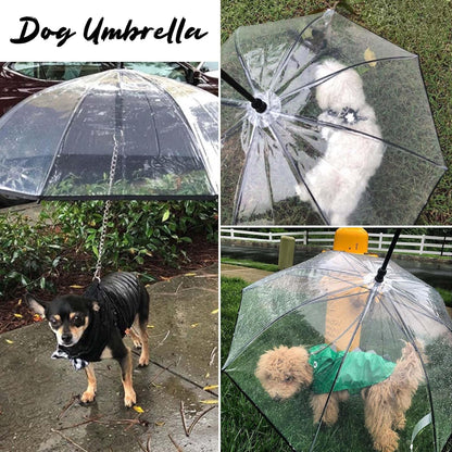 Small Dog Umbrella, 29" Width Clear Dogs Umbrella Waterproof Dog Raincoat with Leash for Outdoor Walking Rainy Days
