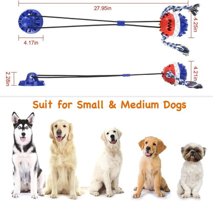 Suction Cup Dog Toy for Aggressive Chewers，Dog Rope Ball Interactive Tug of War Toy, Puppy Tug Toy Squeaky Ball Puzzle Toys for Teeth Cleaning Toys for Small Medium Large Dog