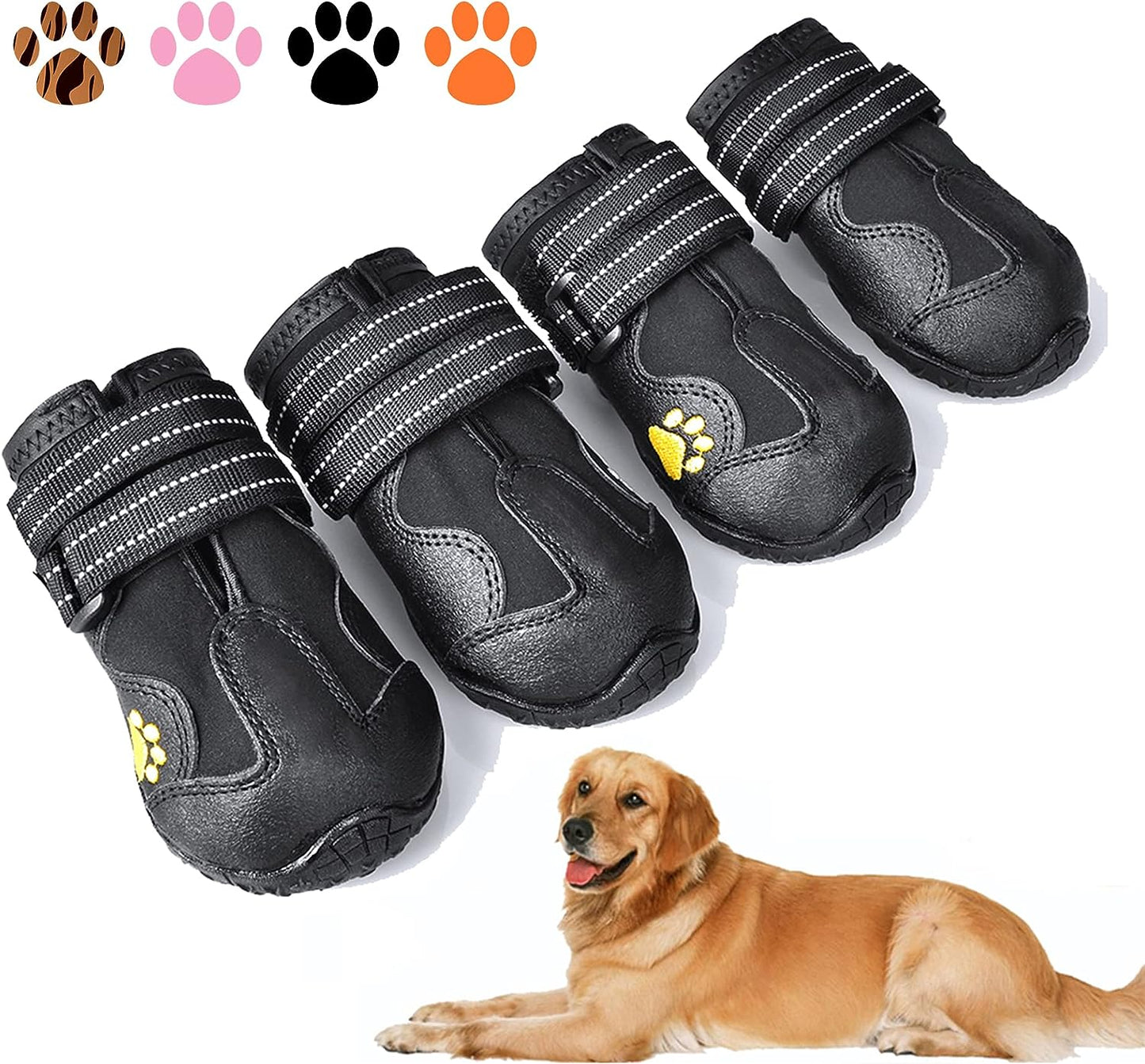 Dog Boots,Waterproof Dog Shoes,Dog Booties with Reflective Rugged Anti-Slip Sole and Skid-Proof,Outdoor Dog Shoes for Medium Dogs 4Pcs-Size 1