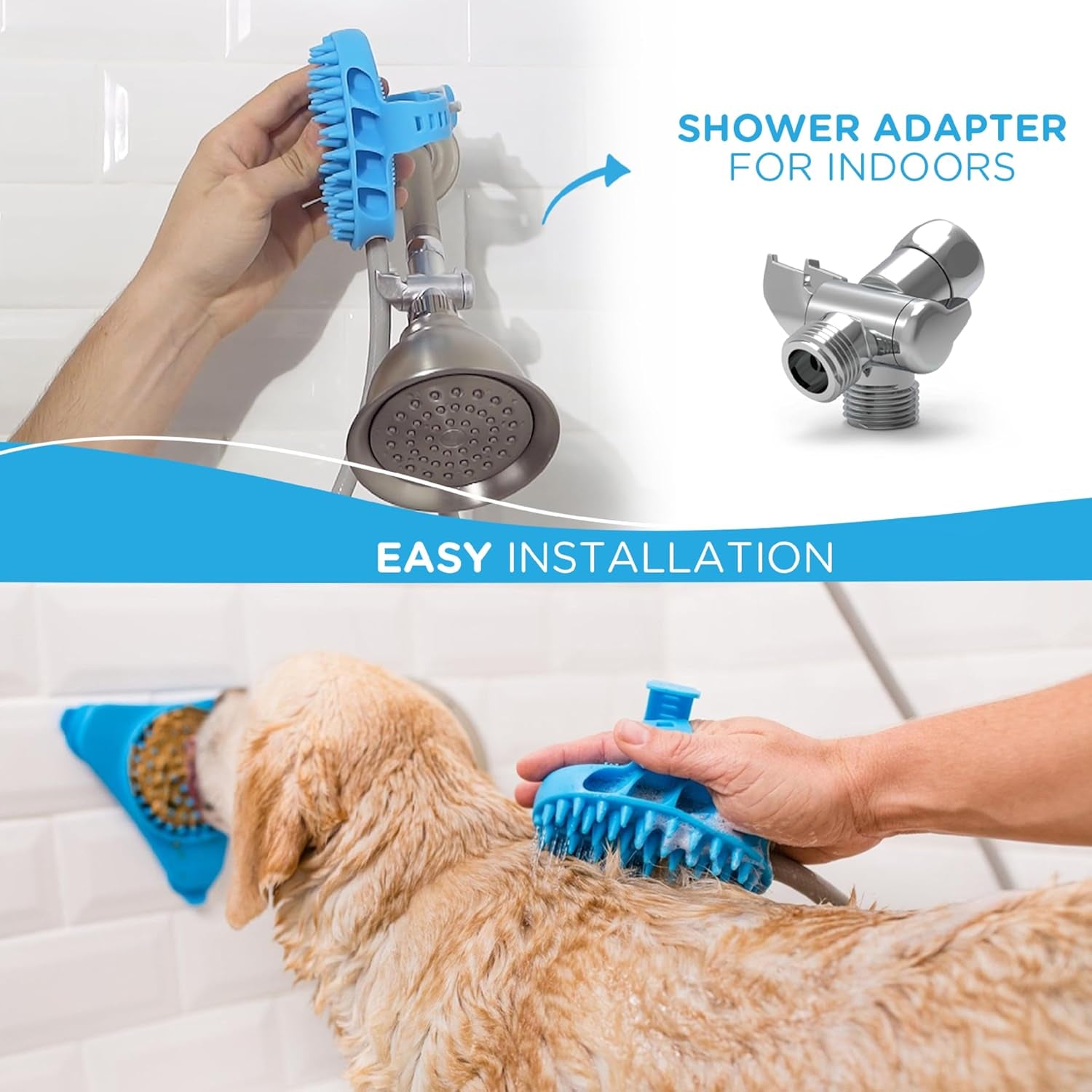 Dog Bath Brush Pro & Dog Shower Attachment - Large Silicone Rubber - Sprayer & Scrubber in One with 8Ft Hose Attachment & Shower Wand for Bathing - Pet Bath Supplies