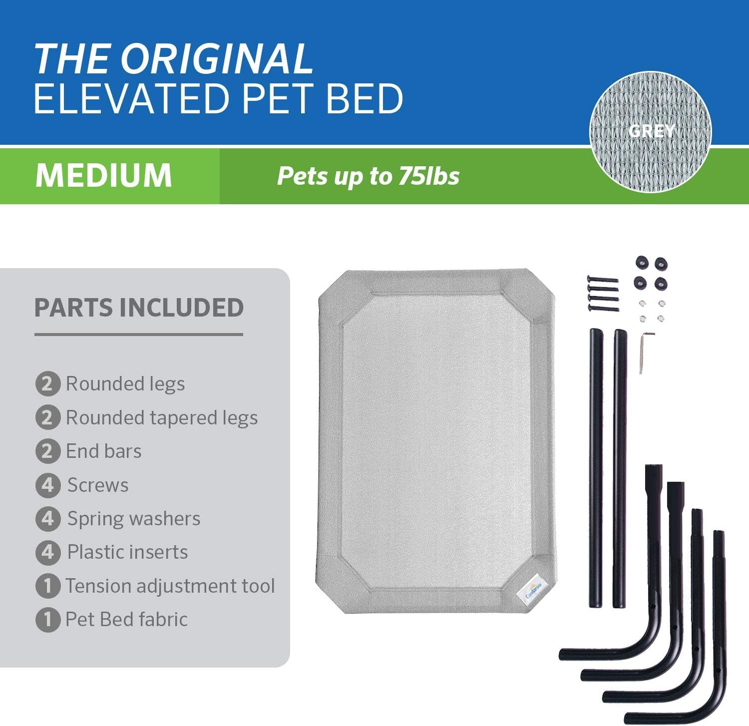 Original Elevated Dog Bed - Breathable Off-The-Ground Pet Bed with Cooling Fabric, Joint Relief & Moisture-Resistant Fabric, 100% Recyclable, Easy Clean, Grey, Medium