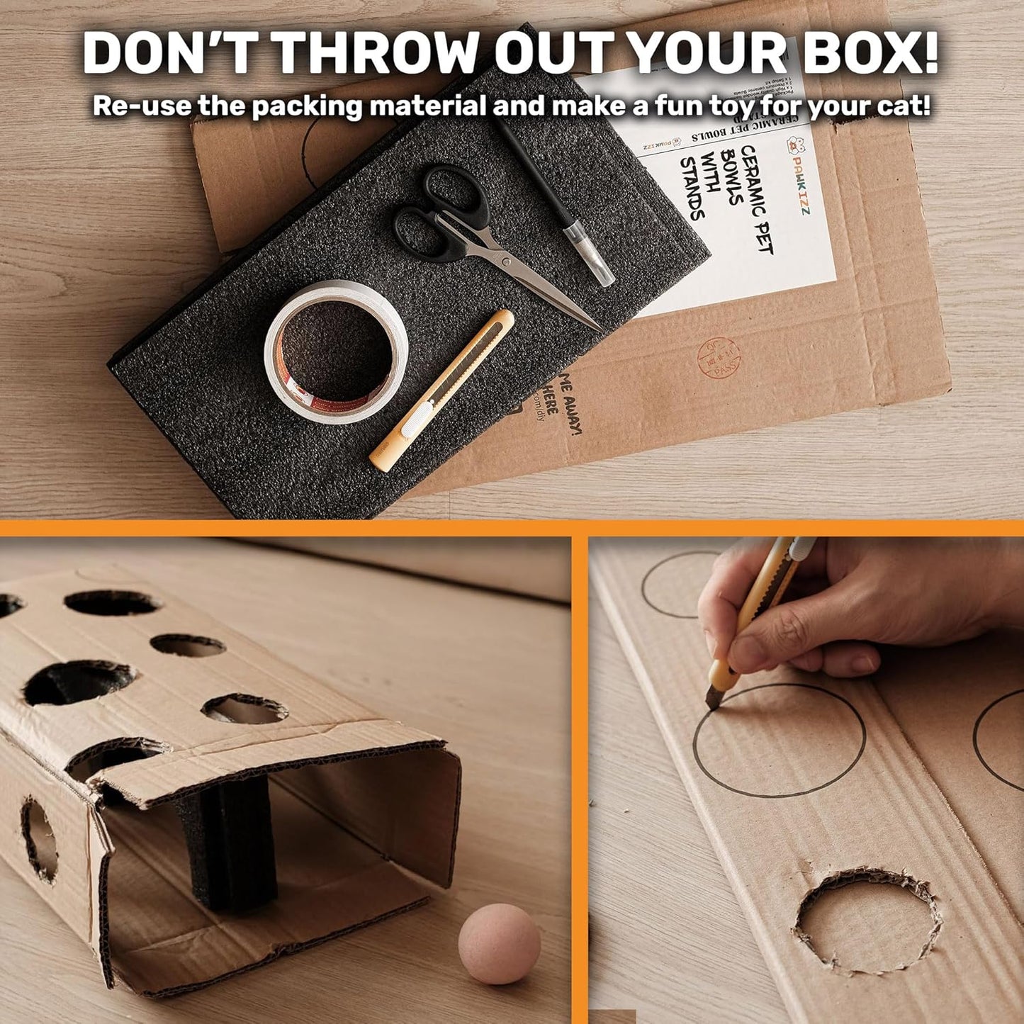 Elevated Cat Bowl Stand for Food and Water – Anti-Vomit Raised Feeding Station with Tilted Stand – Removable round Ceramic Bowls, anti Slip Bamboo Base, Dishes for Cats, Kitten, Small Dogs & Puppies