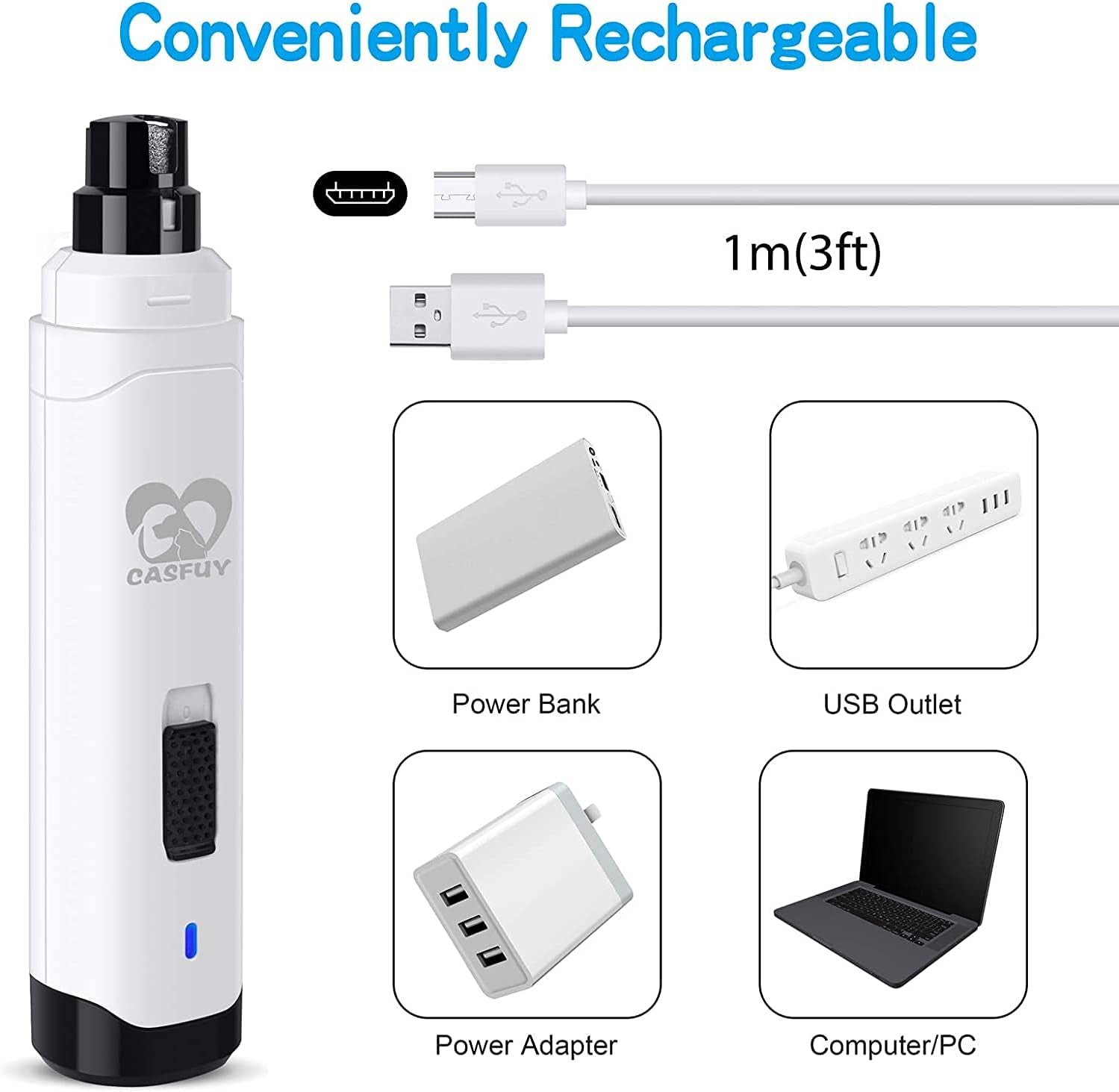 Dog Nail Grinder Upgraded - Professional 2-Speed Electric Rechargeable Pet Nail Trimmer Painless Paws Grooming & Smoothing for Small Medium Large Dogs & Cats (White)