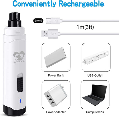 Dog Nail Grinder Upgraded - Professional 2-Speed Electric Rechargeable Pet Nail Trimmer Painless Paws Grooming & Smoothing for Small Medium Large Dogs & Cats (White)