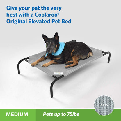 Original Elevated Dog Bed - Breathable Off-The-Ground Pet Bed with Cooling Fabric, Joint Relief & Moisture-Resistant Fabric, 100% Recyclable, Easy Clean, Grey, Medium