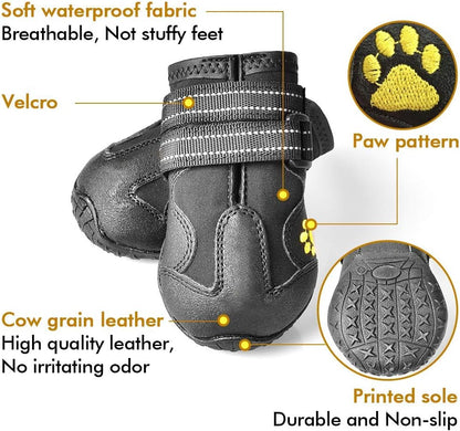 Dog Boots,Waterproof Dog Shoes,Dog Booties with Reflective Rugged Anti-Slip Sole and Skid-Proof,Outdoor Dog Shoes for Medium Dogs 4Pcs-Size 1